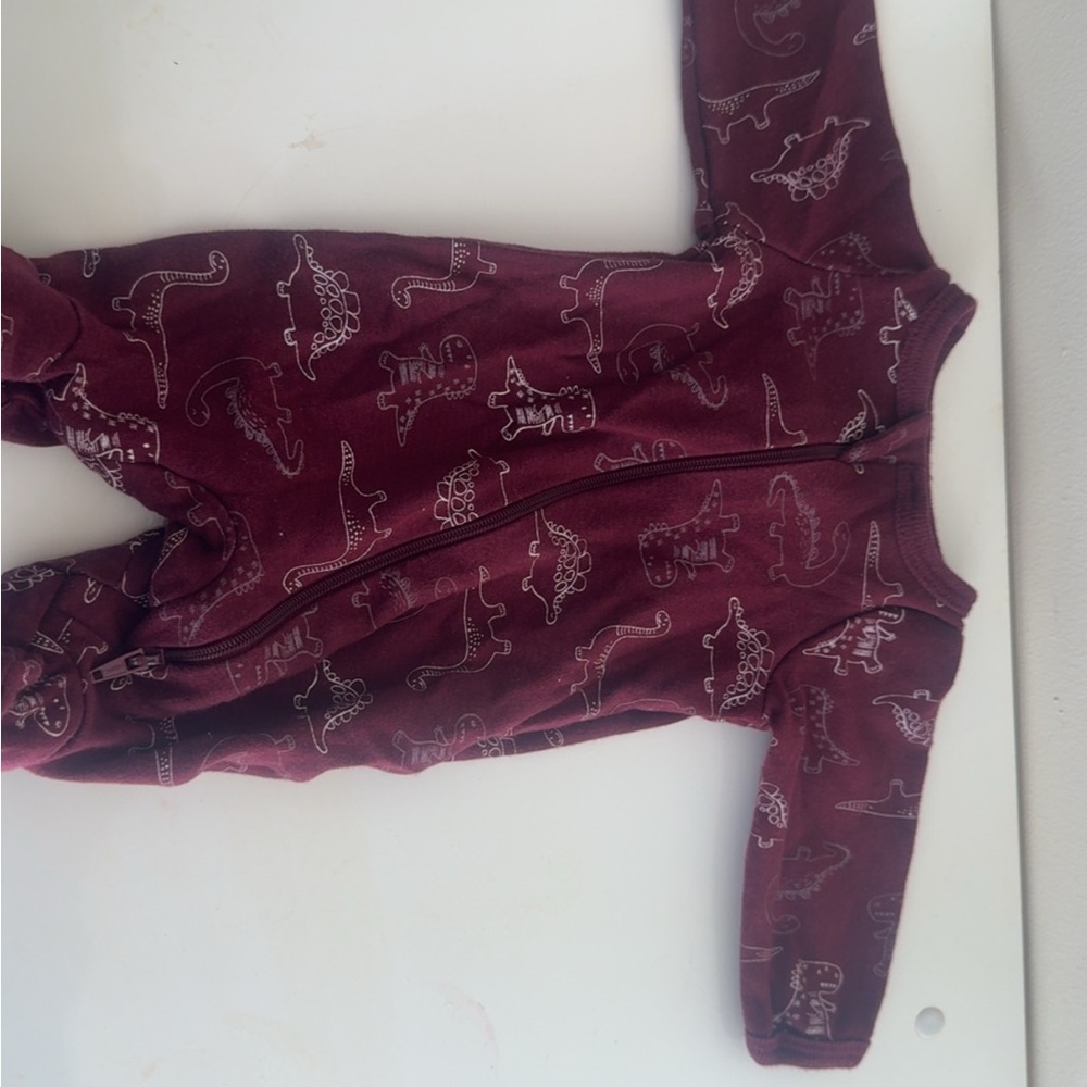 Burgundy Dinosaur Print Baby Onesie